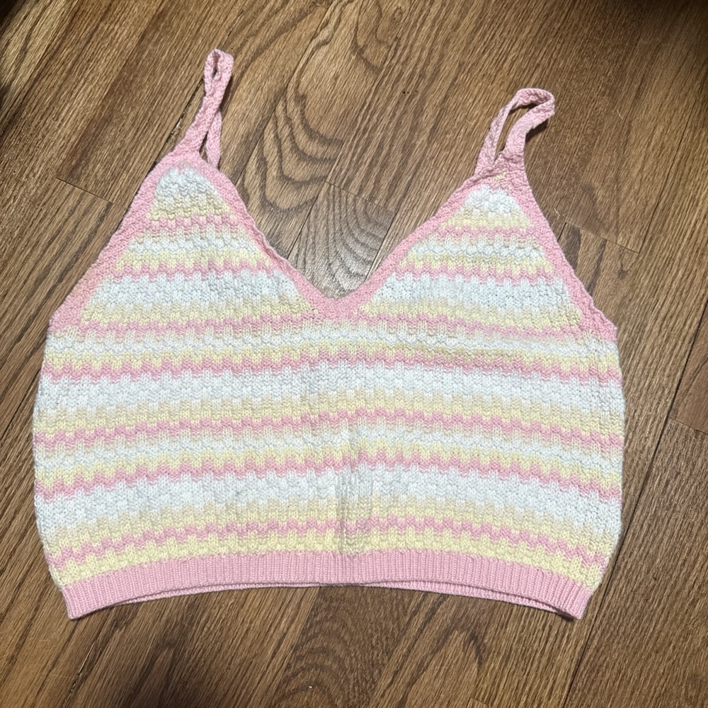wild fable Pink White Striped Knit Cropped Tank